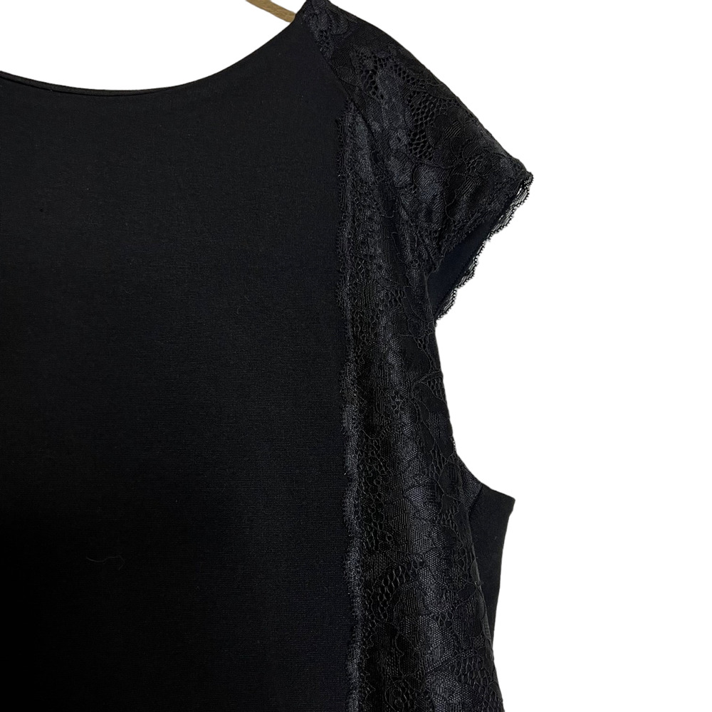 Chicos Womens Sleeveless Black Dress Size 12 Cap Sleeves Lace Trim Back Zipper - Picture 3 of 8